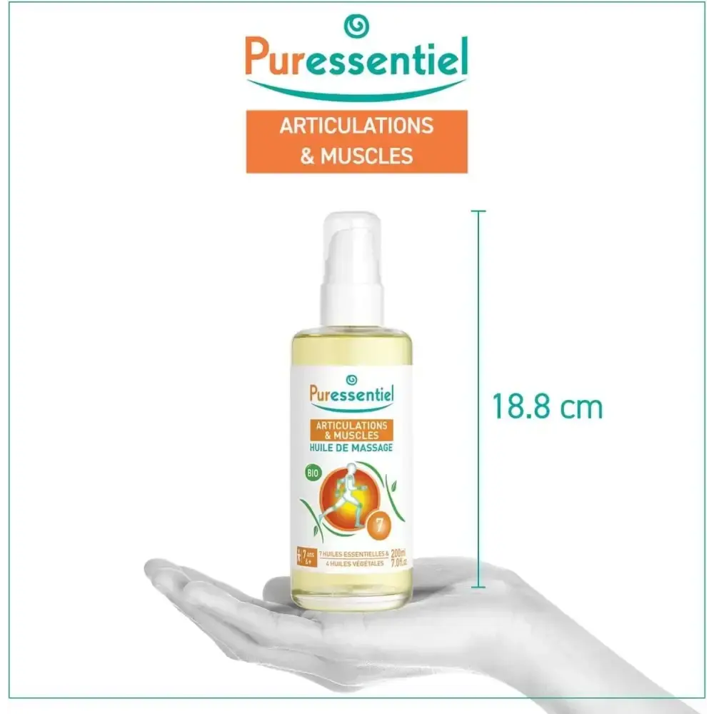 Bouteille de massage bio Puressentiel aux huiles essentielles pour muscles fatigués