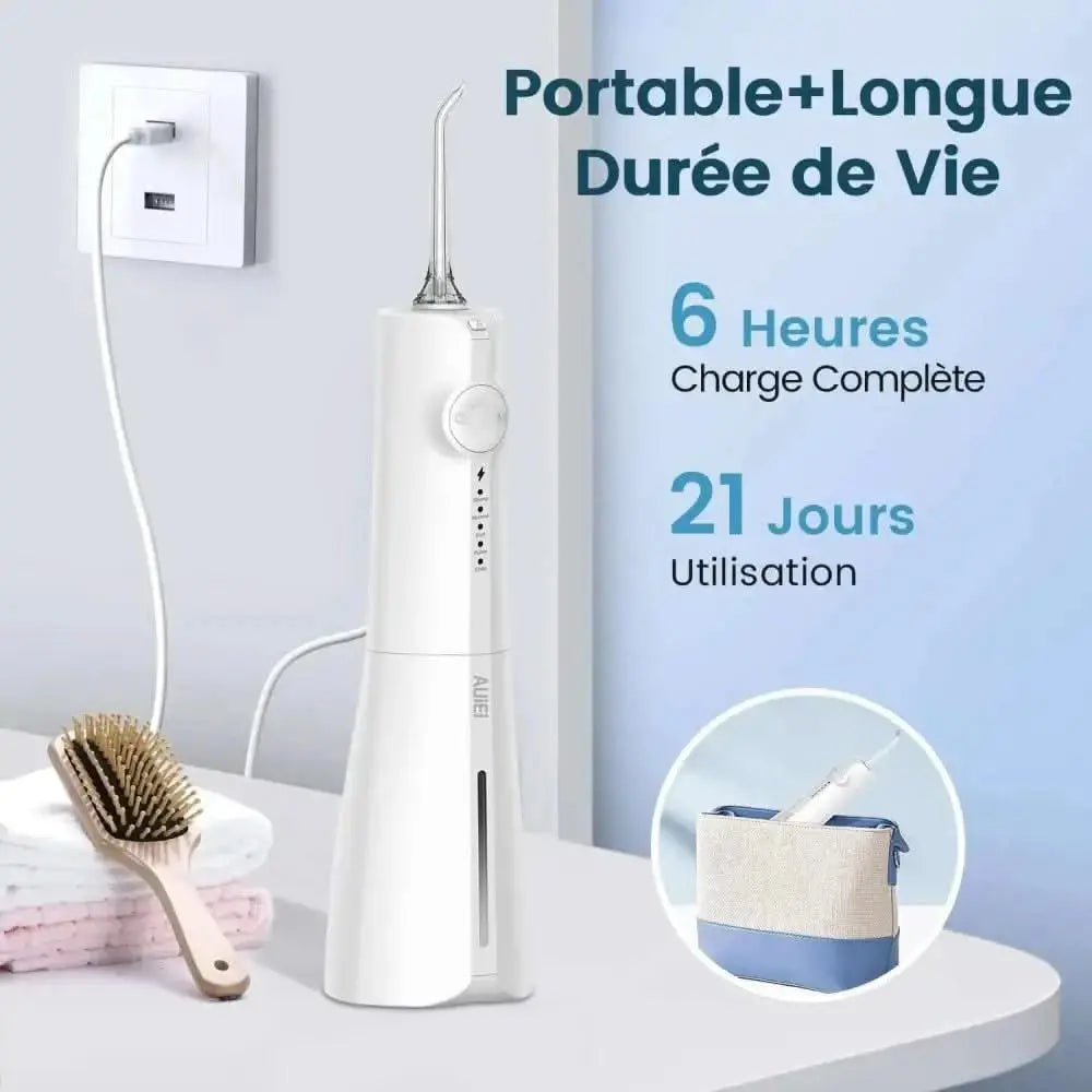 Flosseur dentaire hydropulseur blanc portable avec base de chargement pour Jet Dentaire