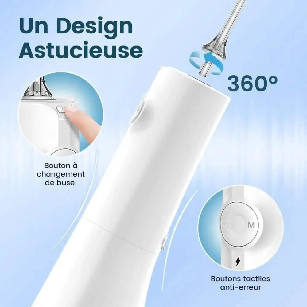 Brosse à dents électrique blanche avec fonctionnalités du Jet Dentaire Hydropulseur