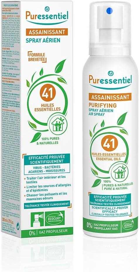 Puressentiel Spray Aérien Assainissant 200ml with 41 Essential Oils, virus and bacteria efficacy.