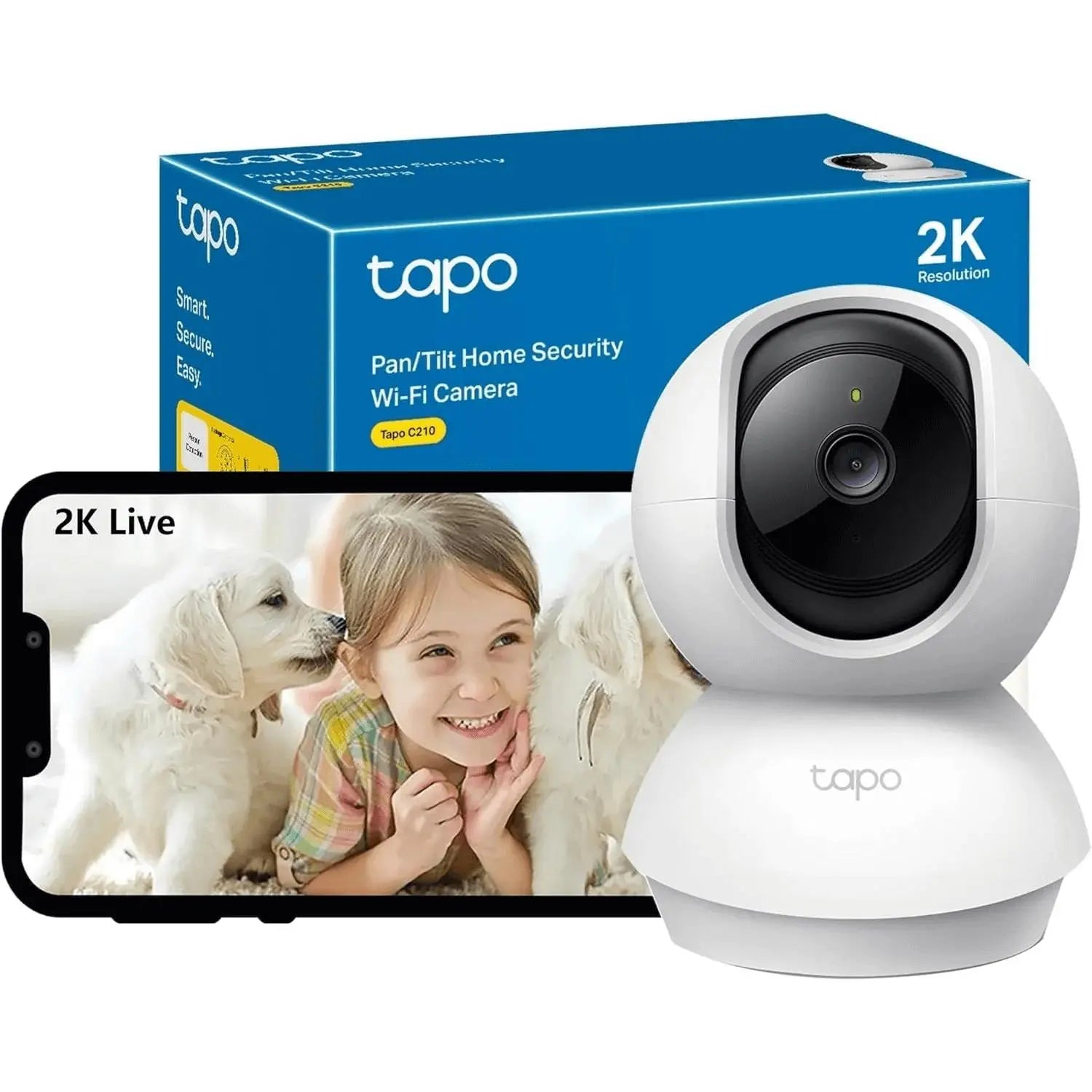 Tapo 2K(3MP) Caméra Surveillance Wifi Intérieure 360° C210, Vision Nocturne, Notifications En Temps Réel, Détection De Personne, Suivi De Mouvement - Cpourtoi