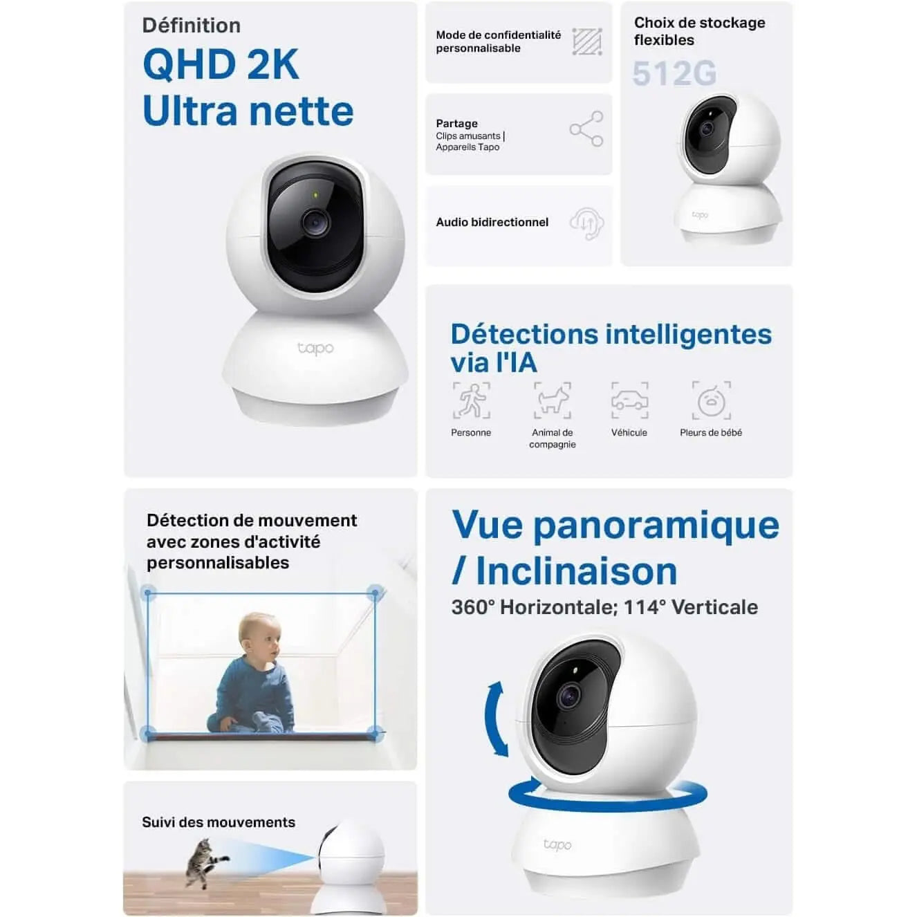 Tapo Caméra Surveillance Wifi Intérieure 2K(3MP) Tapo C210 Pack duo, Détection De Personne, Audio Bidirectionnel - Cpourtoi