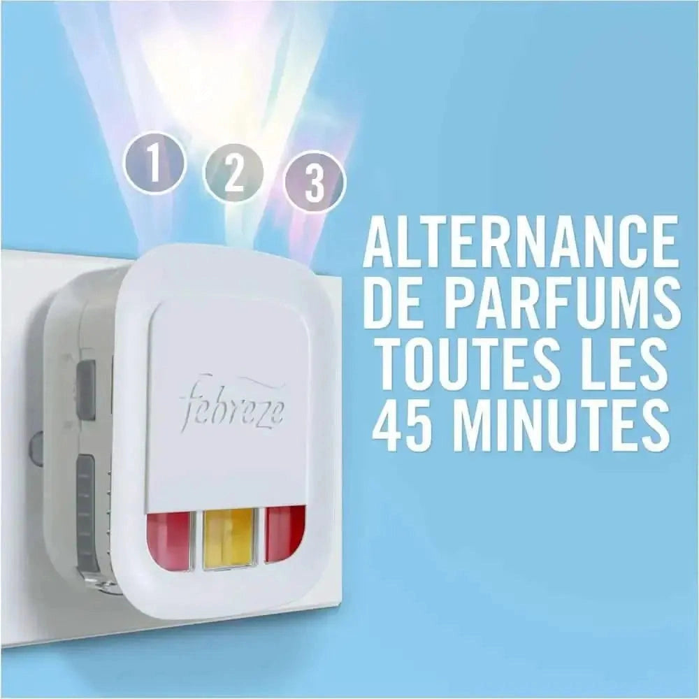 Dispositif Febreze avec recharge linge frais 2x20ml et trois cartouches de parfum